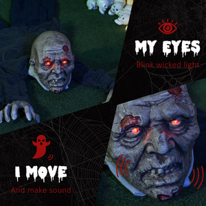 Life Size Halloween Decoration for Outdoors, Crawling Zombie, 1.67m, with Sound and Motion Activated, Light-Up Eyes, Scary Sound
