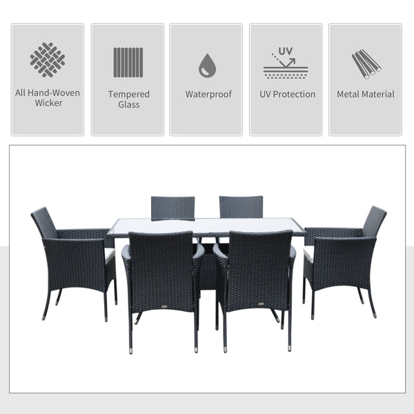 7 Piece Garden Dining Set with Padded Cushions, UV Resistant, for Conservatory, Garden and Patio, Grey