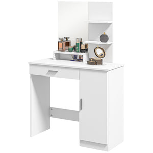 Dressing table with mirror, drawer and open compartment, white