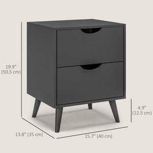 Modern bedside table with 2 drawers and pine legs, black