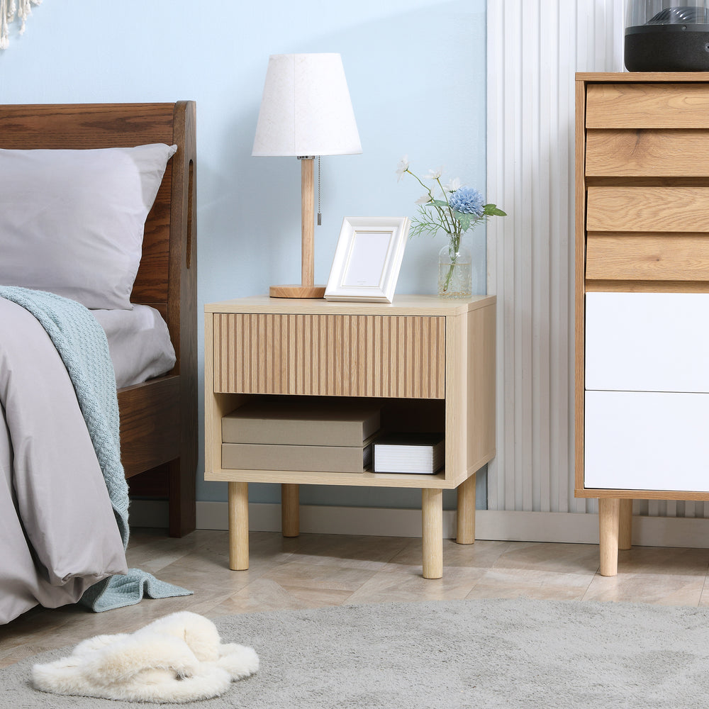 Modern bedside table with drawer and open shelf