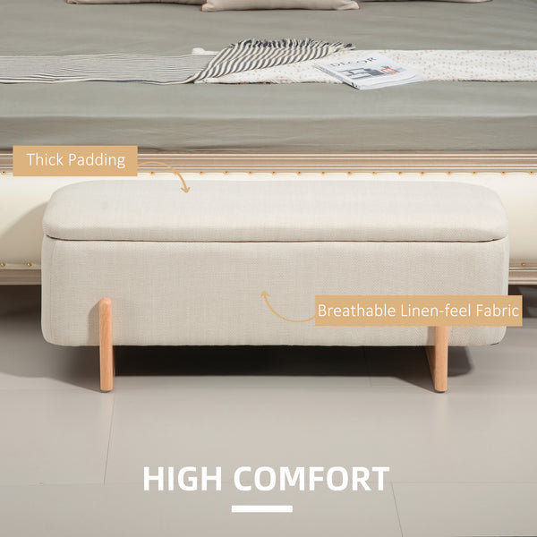 Ottoman bench with storage and cushioned seat – Cream white