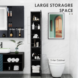 Bathroom Storage Cabinet with Adjustable Shelves, Bathroom Organizer, Black Wood Grain