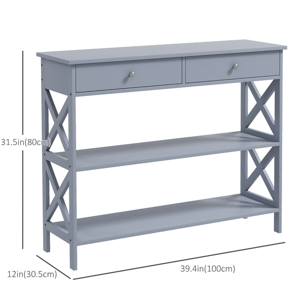 Modern entrance console with 2 drawers and 2 shelves, gray