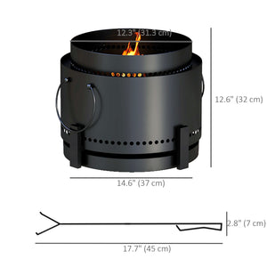 Smokeless fire pit with ash catcher, poker, black