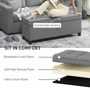 Storage Ottoman Bench with Safety Hinges, Linen, Dark Grey