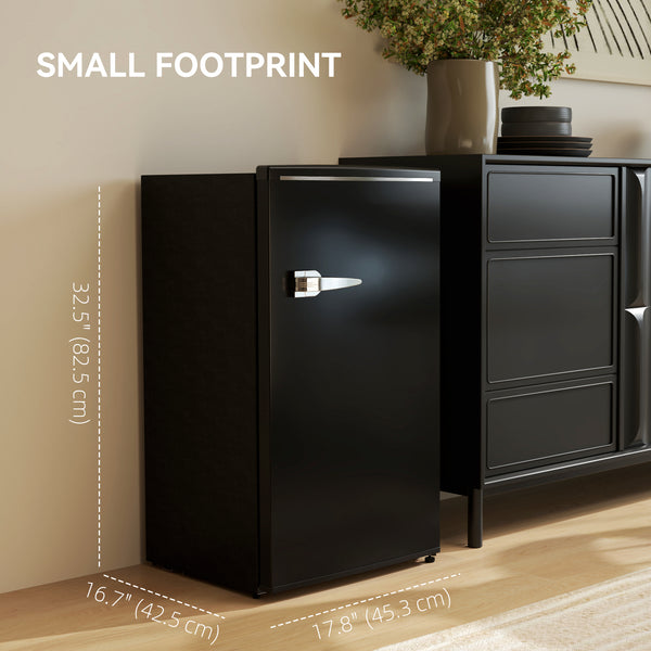 Mini-réfrigérateur rétro compact à une porte de 88 litres (3,1 pi³), thermostat réglable, 2 étagères en verre, noir