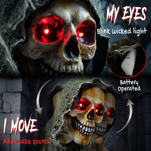 5.6-ft Animated Chained Reaper with LED Eyes, Sounds, and Motion – Black, White, and Brown