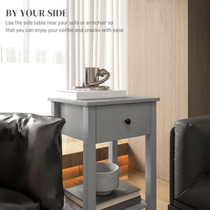 Set of 2 side tables with drawer and lower shelf, gray