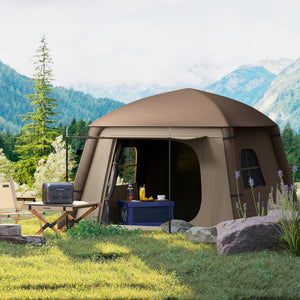 1-2 Person Inflatable Camping Tent with Hand Pump, Carry Bag, Khaki and Brown