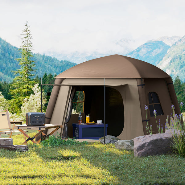 1-2 Person Inflatable Camping Tent with Hand Pump, Carry Bag, Khaki and Brown