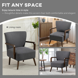 Accent chair with wooden legs, thick padding, dark gray