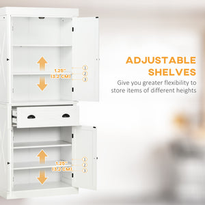 Storage unit with 4 doors, drawer and adjustable shelves, white 