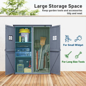 Wooden garden shed for tools with windows and double door, dark grey