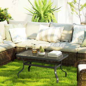 Patio Coffee Table with Tempered Glass Top and Metal Frame, Black