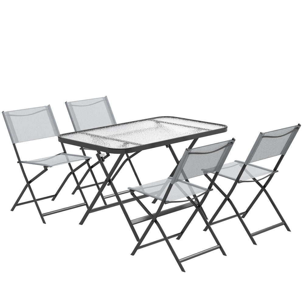 5 Piece Folding Garden Dining Set with 4 Seater Chairs and Large Rectangular Glass Table, Grey