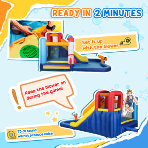 5-in-1 inflatable castle for children with 550W blower, paddling pool, jumping area, climbing wall and cannon