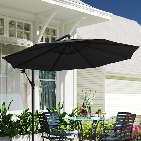 9.7-foot cantilever parasol with base and crank, black 