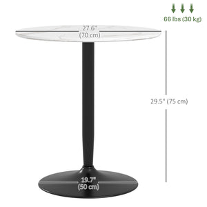 Modern kitchen table for 2, round with steel base, white marble