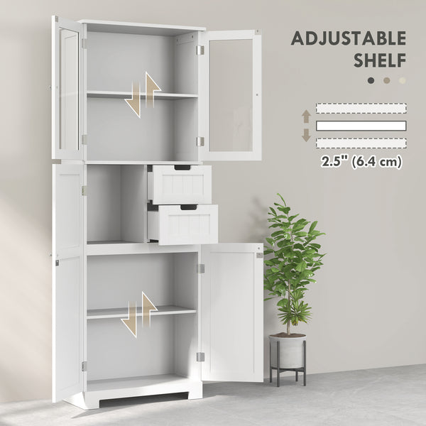 Tall bathroom storage cabinet with adjustable shelves, white