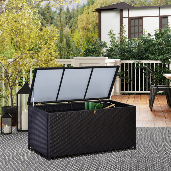 75 Gallon Outdoor Wicker Storage Box with Gas Lift, Dark Brown