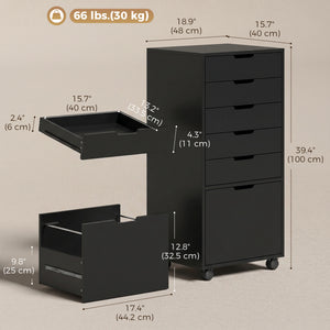 6-drawer mobile filing cabinet, black