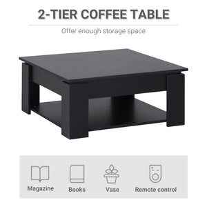 Simple and modern 2-tier coffee table with lower shelf, black