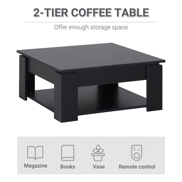 Simple and modern 2-tier coffee table with lower shelf, black