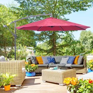 10' Patio Umbrella, Offset Hanging with Crank, Cross Base, Wine Red