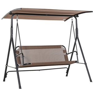 2-Person Porch Swing Chair, 2 Seater Patio Swing Bench w/ Adjustable Canopy, Breathable Seat for Garden, Poolside, Brown
