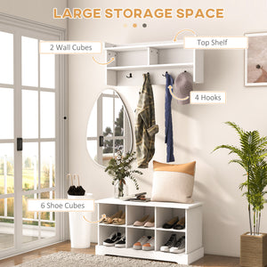 Coat rack and shoe bench set, white