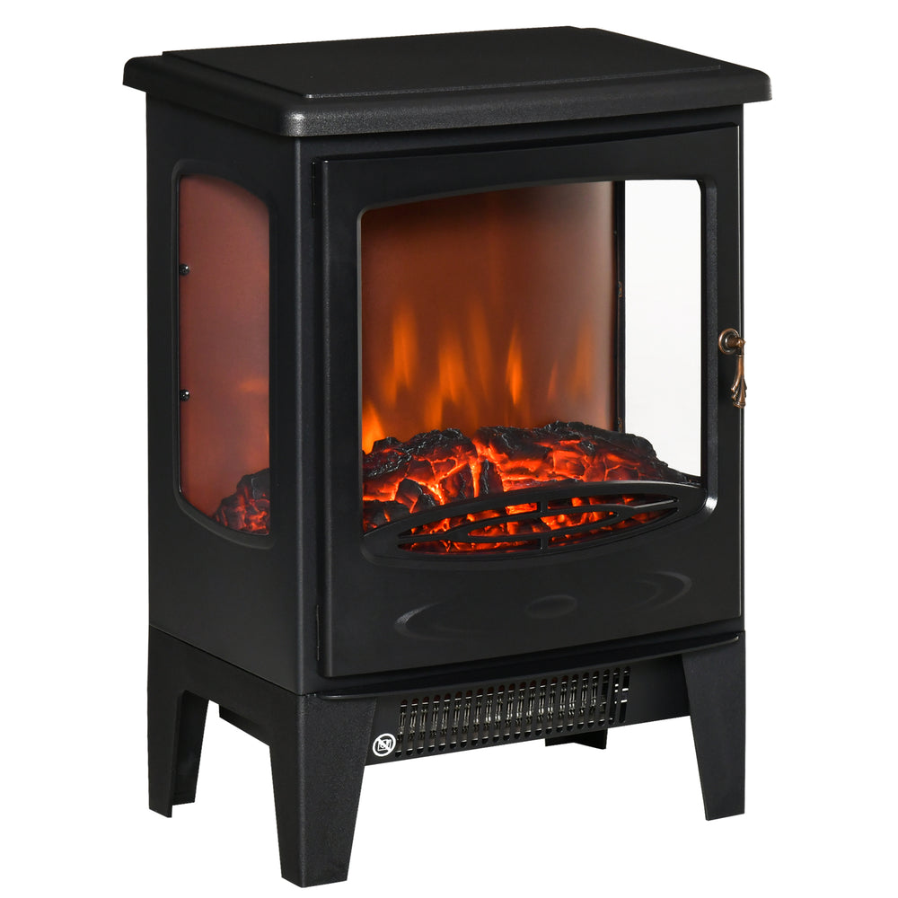 Freestanding fireplace stove with realistic flame effect and adjustable temperature 750W/1500W, black