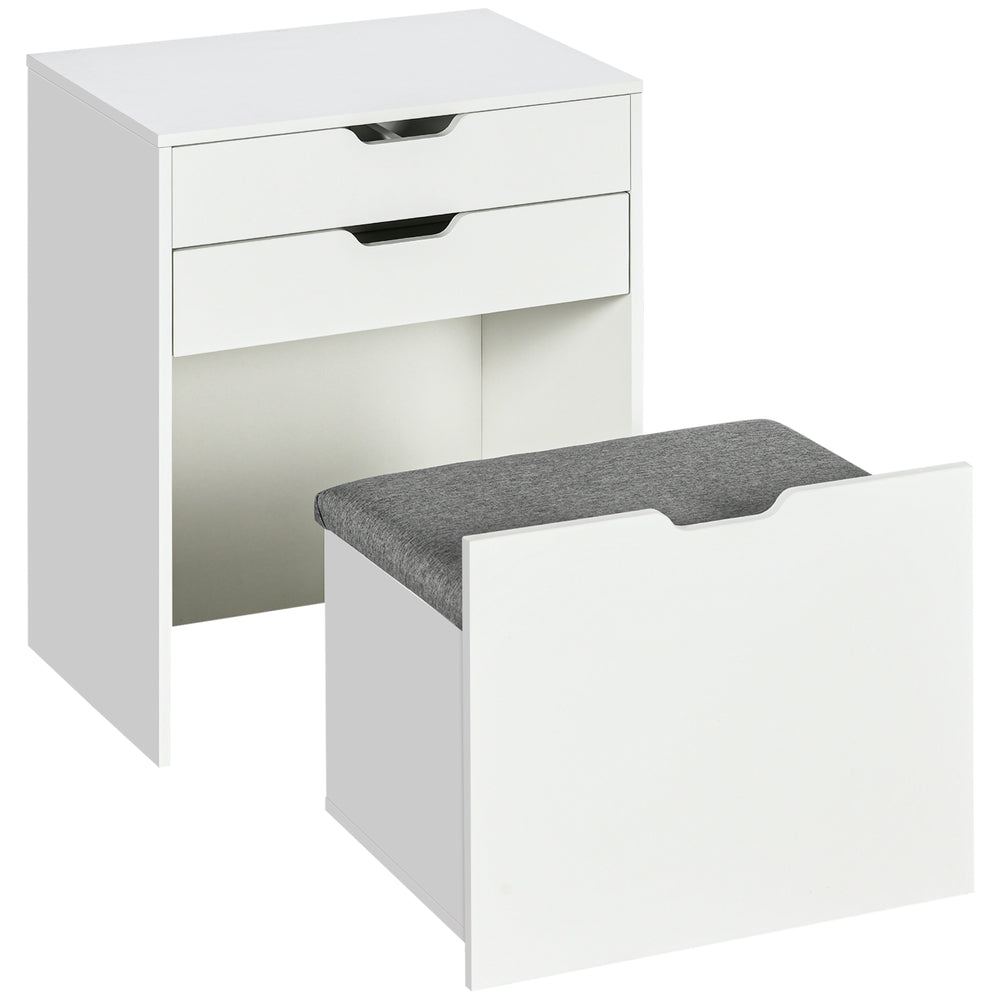 Dressing table set with folding mirror, stool and 7 compartments, white 