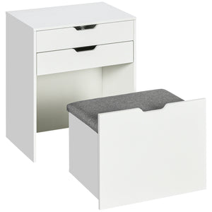 Dressing table set with folding mirror, stool and 7 compartments, white 