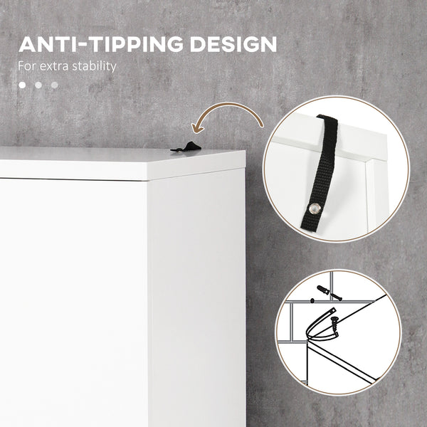 Freestanding bathroom cabinet with open shelves and cupboards, white