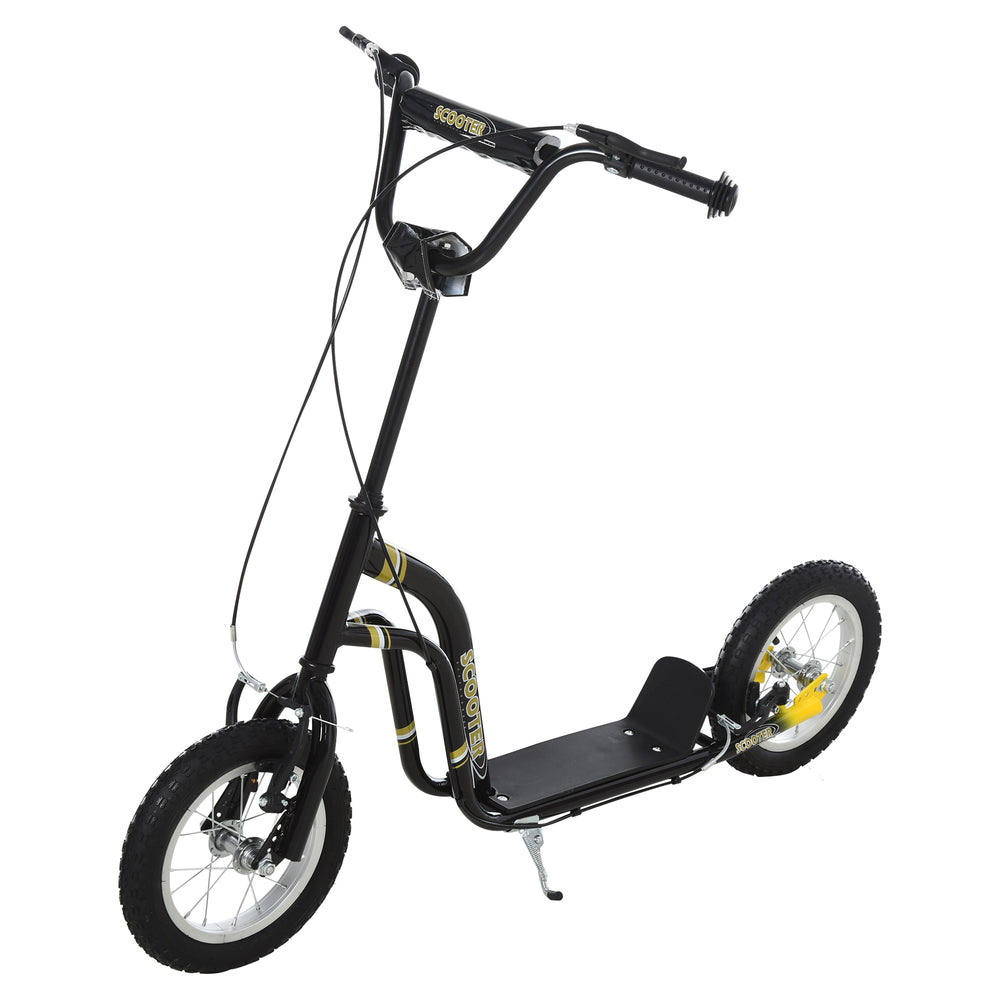 Scooter with inflatable wheels, double brake, 30 cm front wheel, black