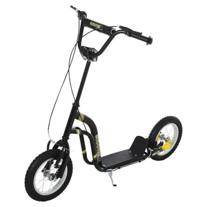 Scooter with inflatable wheels, double brake, 30 cm front wheel, black