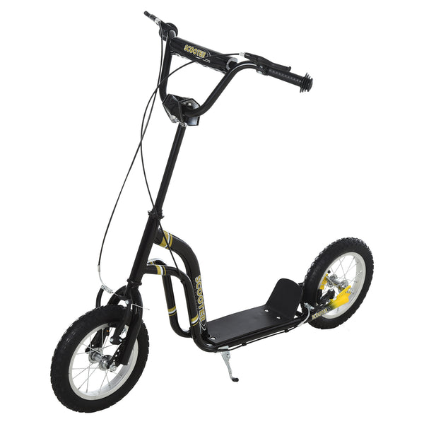 Scooter with inflatable wheels, double brake, 30 cm front wheel, black