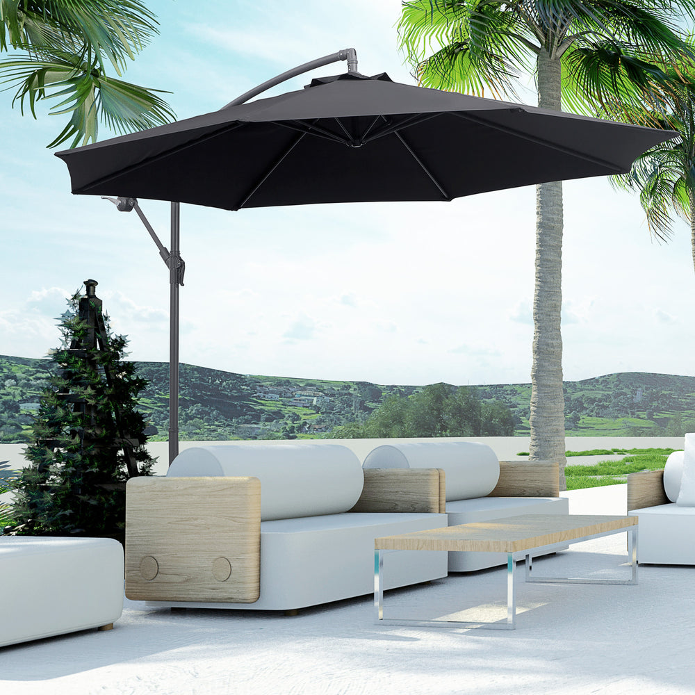 Deluxe 10 ft. Patio Cantilever Umbrella with Crank and Cross Base, Black