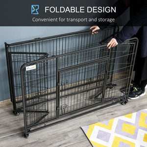 Heavy-duty foldable crate with double door, lockable casters and tray