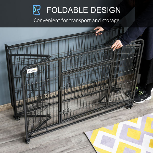 Heavy-duty foldable crate with double door, lockable casters and tray