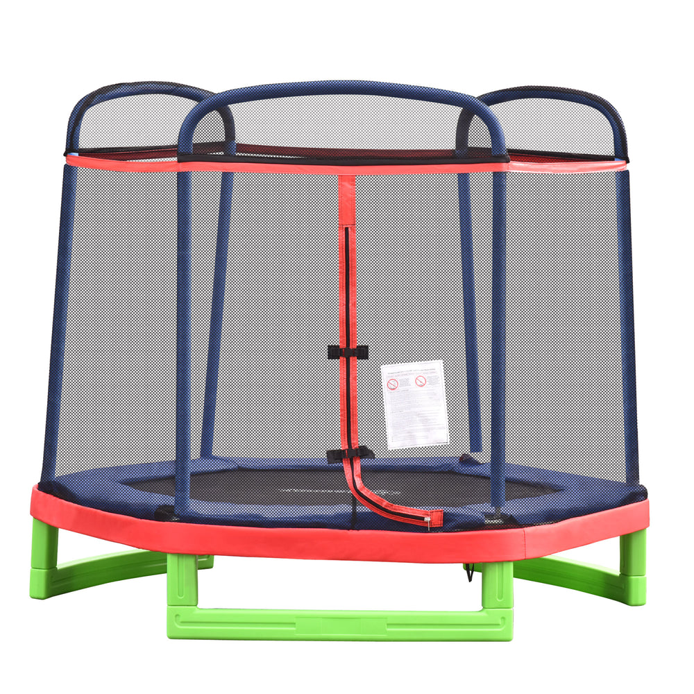 7ft Trampoline with Safety Enclosure, Built-in Zipper, Red