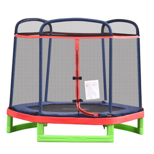 7ft Trampoline with Safety Enclosure, Built-in Zipper, Red