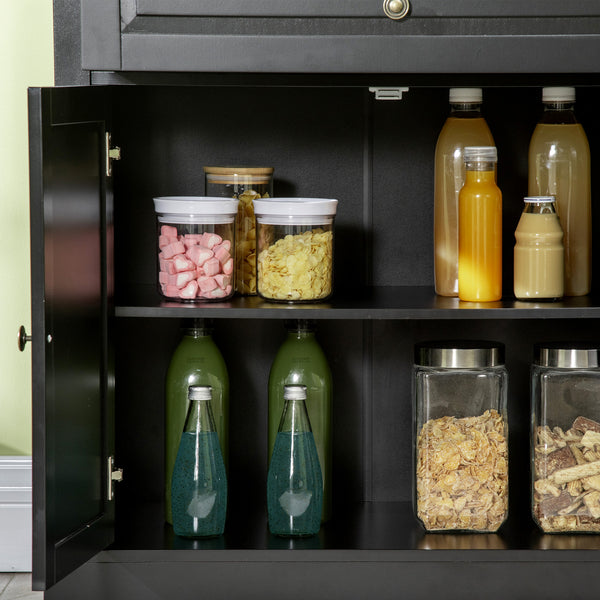 Modern sideboard with 2 drawers and adjustable shelves, black.