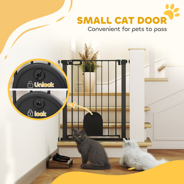 Extra-wide safety gate with small door, black
