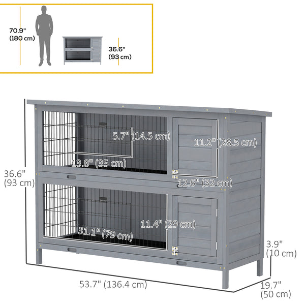 2-Tier Wooden Rabbit Hutch, Grey