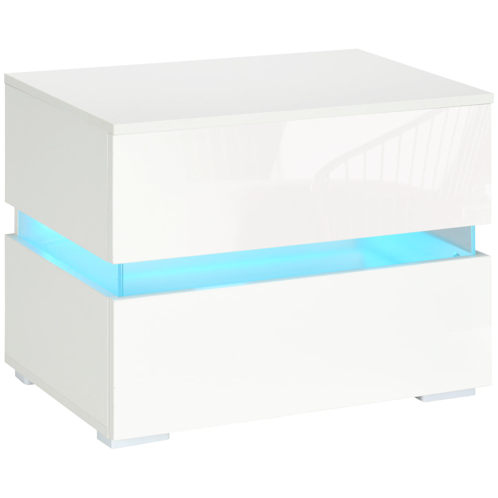 Modern bedside table with 2 drawers and RGB LED lighting, white