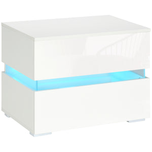 Modern bedside table with 2 drawers and RGB LED lighting, white
