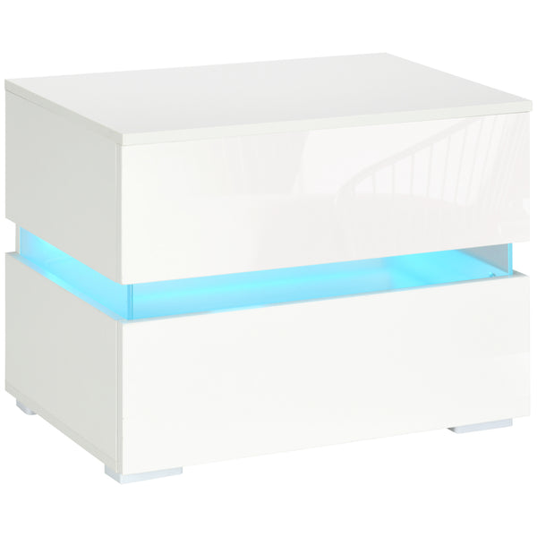 Modern bedside table with 2 drawers and RGB LED lighting, white