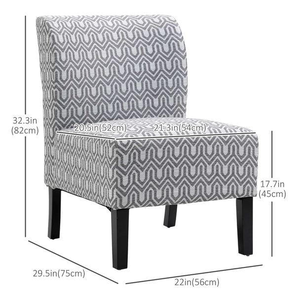 Armless accent chair with wooden legs, gray